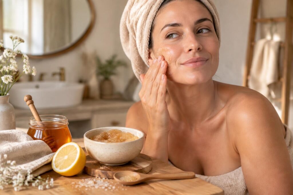 découvrez une recette facile de gommage visage maison inspirée des remèdes de grand-mère pour exfolier la peau en douceur avec des ingrédients simples.